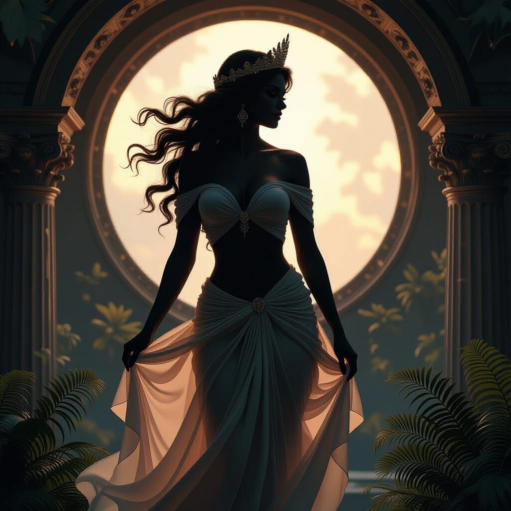 Aphrodite Silhouette in Double Exposure, Hyperrealistic Styl...