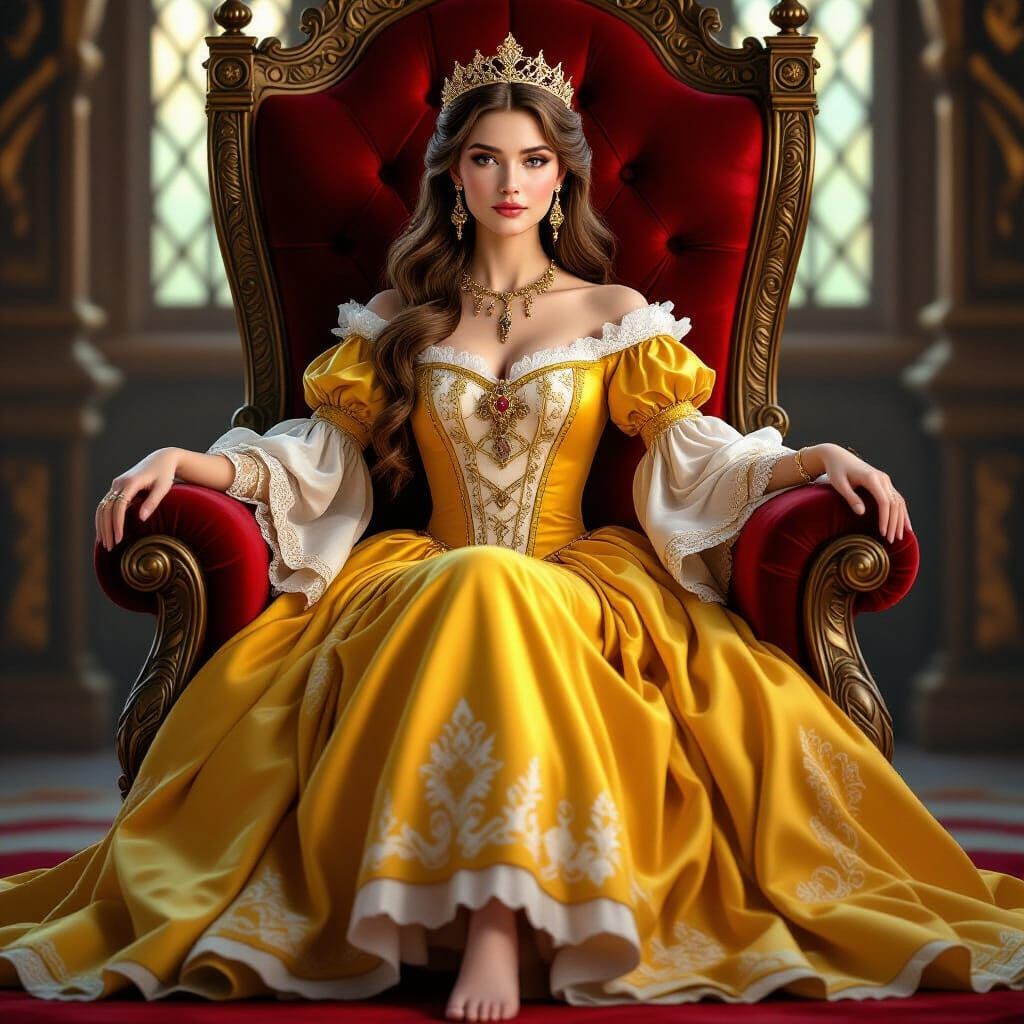 Regal Princess on Velvet Throne in Photorealistic Style