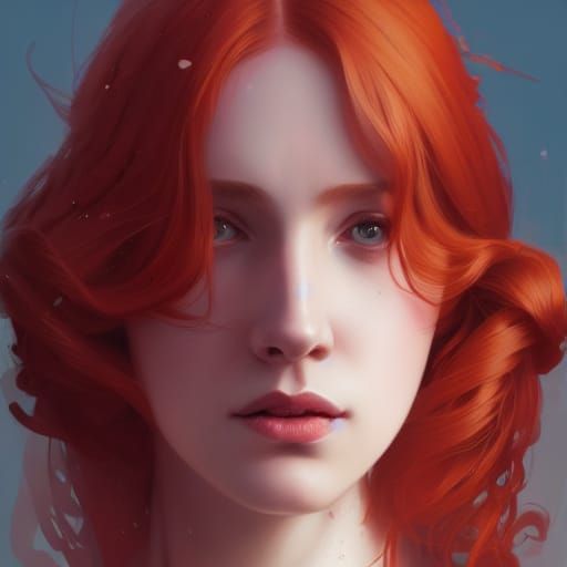 Red-Haired Noble Woman Portrait in Art Nouveau Style