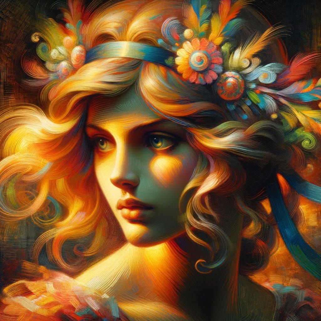 Woman in Whimsical Late 19th Century Oil Painting