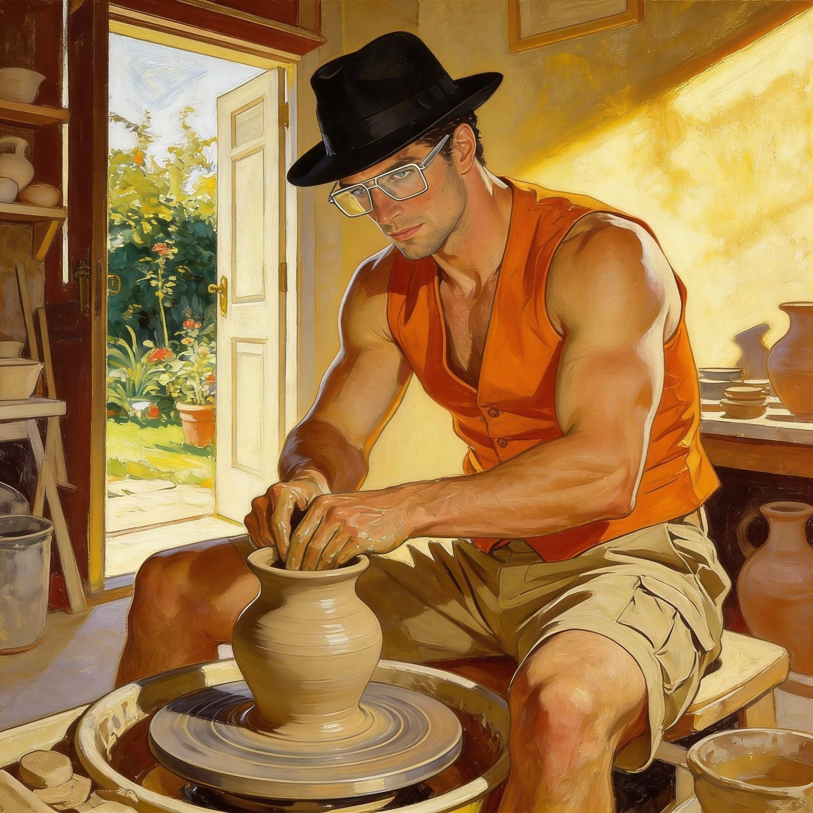 Classical Romantic Oil Painting of a Potter at Work