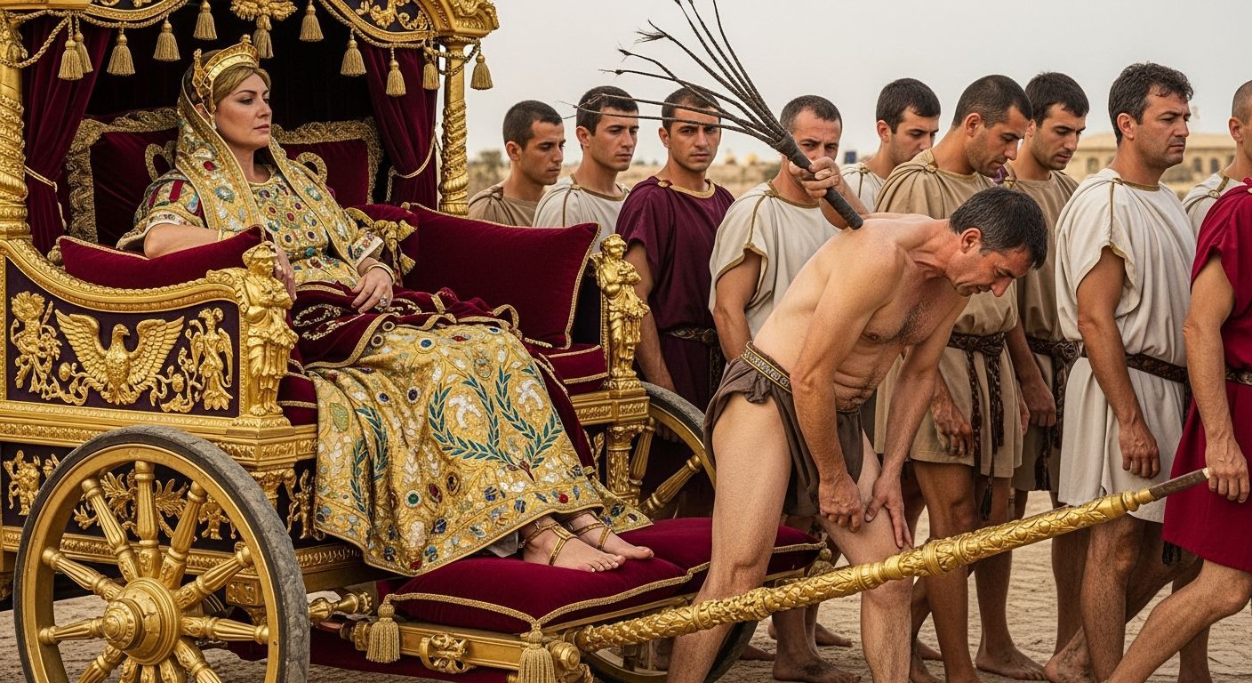 Opulent Roman Empress on Golden Litter