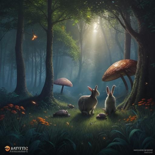 Rabbits in a Glowing Forest: Fantasy Concept Art