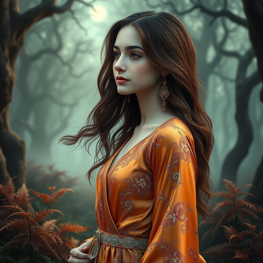 Enchanting Dark Forest Siren in Iridescent Gown