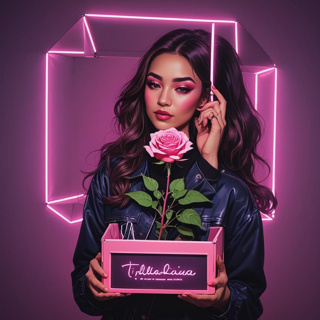 Thalía Sodi with Rose in Synthwave Style