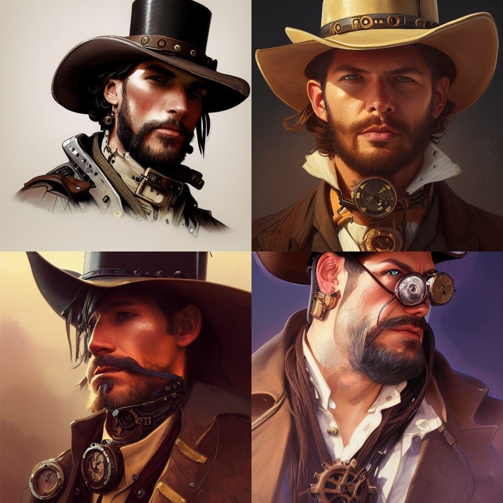 Steampunk Cowboy Portrait in Hyperdetailed Digital Art