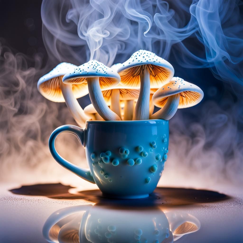 Bioluminescent Mushrooms in Coffee Mug