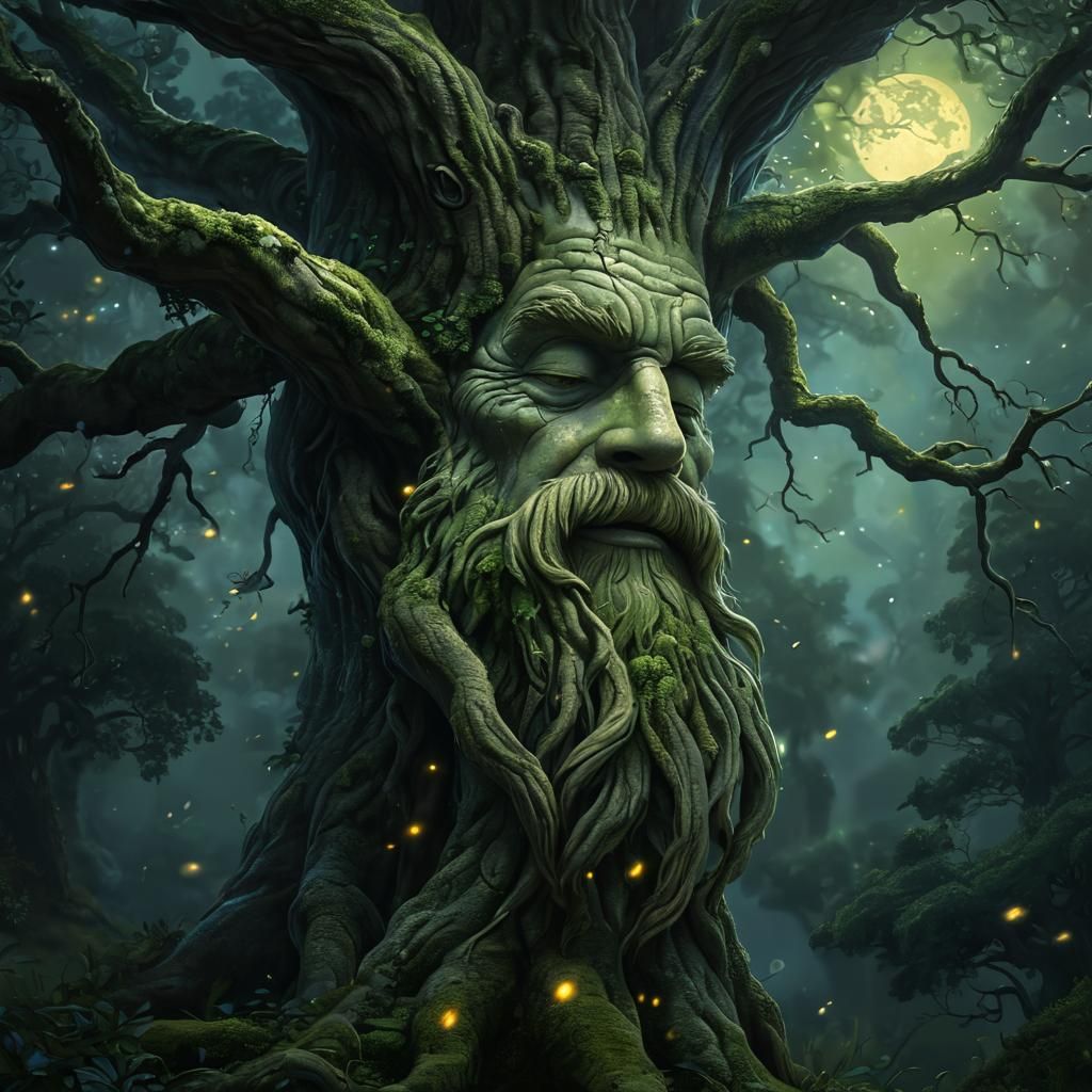 Mystical Old Man Tree in Dreamlike Forest