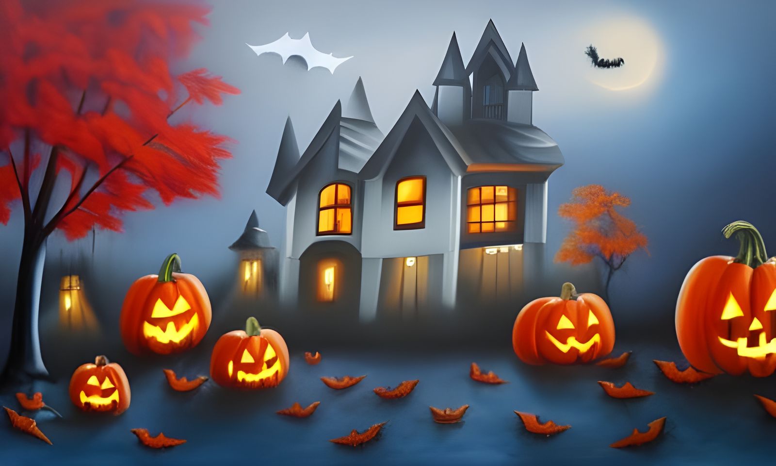 Halloween Oil Painting Background on Canvas