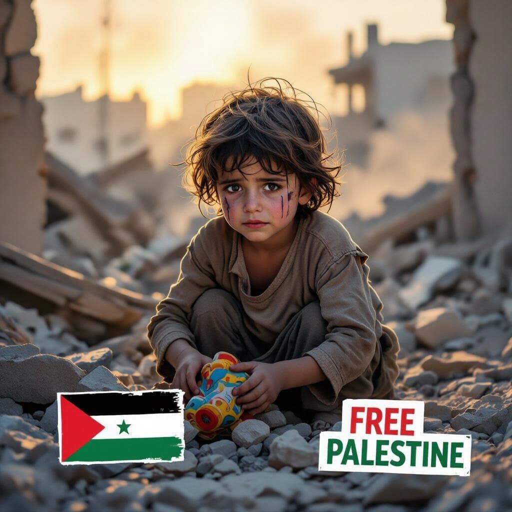 Child Searched Rubble For Hope in Digital Realism