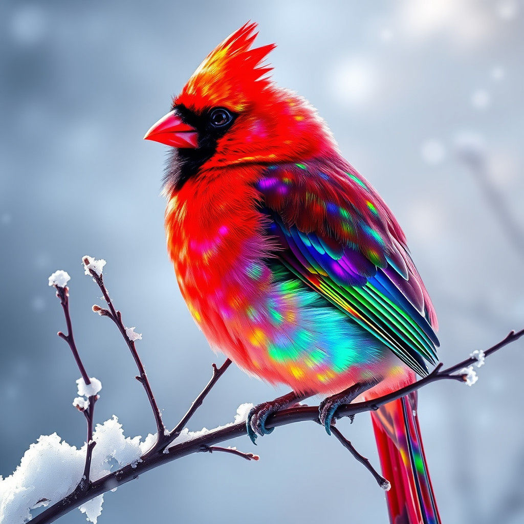 Luminescent Cardinal Against a Glistening Winter Background