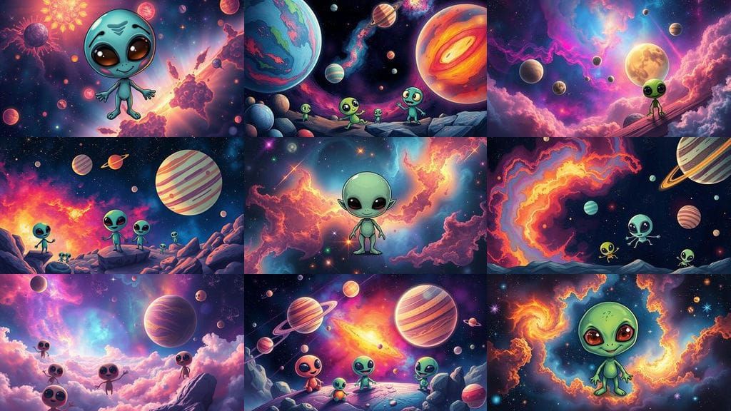 Semi-Realistic Cosmic Wonderland with Cartoon Charm and Humo...