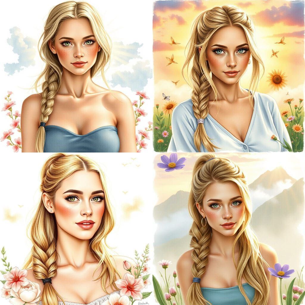 Pretty Woman with Freckles and Blonde Hair in Sunrise