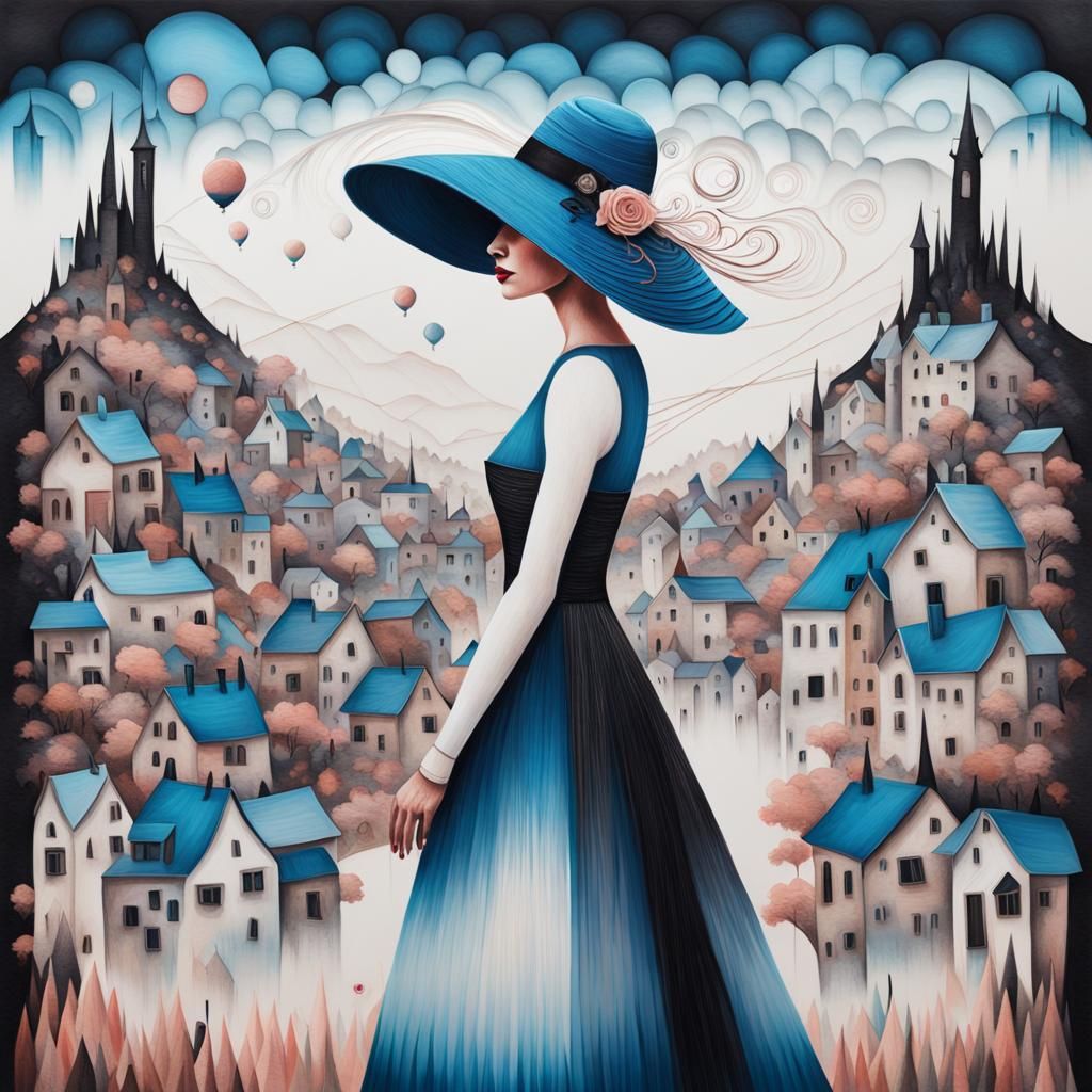 Surreal Woman in Hat: 3D Quilling Art