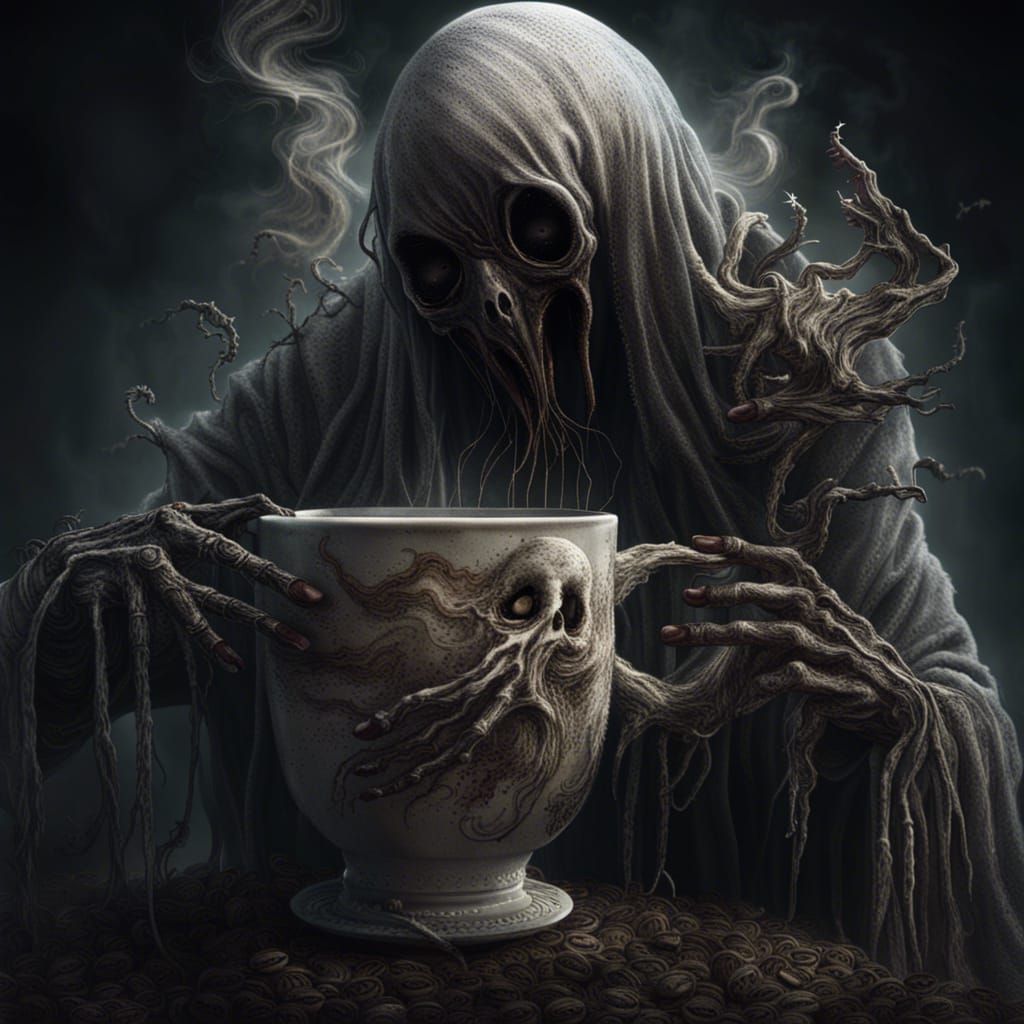Spooky Ghost Emerges From Coffee Cup