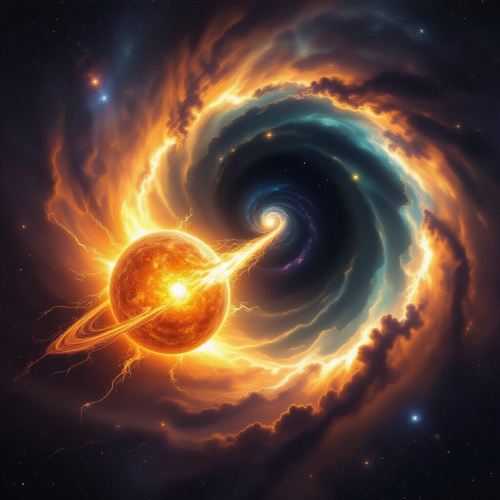 Fiery Sun Engulfed by Dark Wormhole