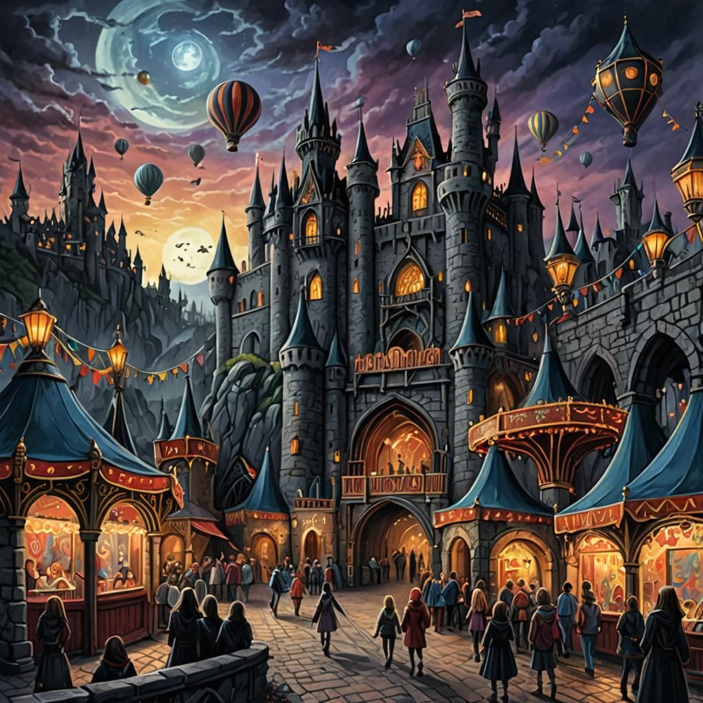 Amusement Park Meets Medieval Castle in Gothic Sketch