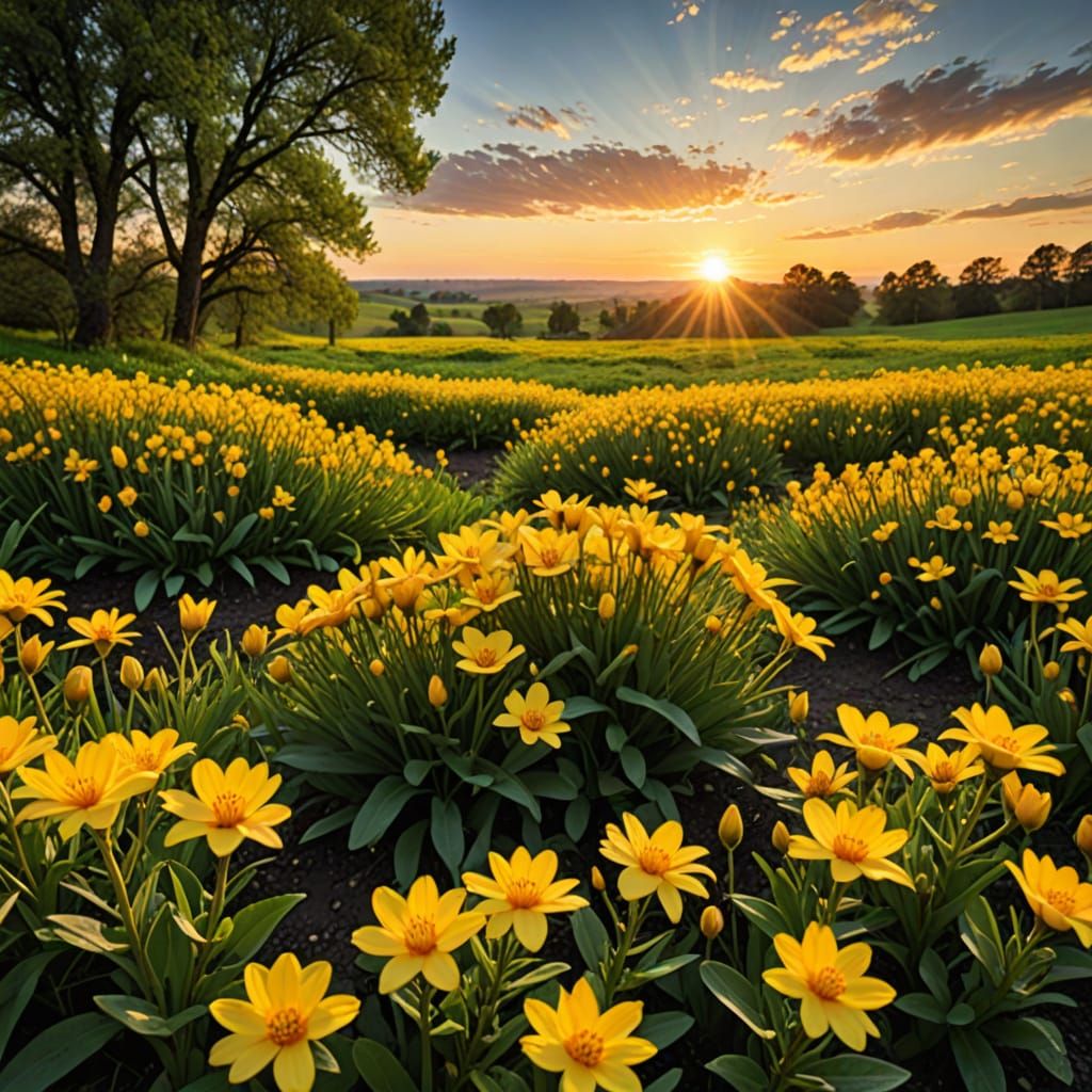 Vibrant Spring Morning Blooms in Warm Light