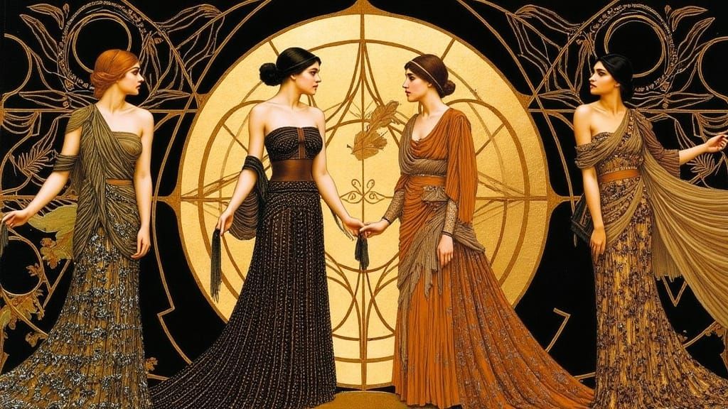 Art Deco Women in Flowing Gowns, Geometric Style