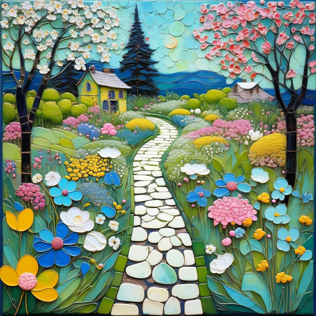 Spring Garden Path Art Nouveau Painting