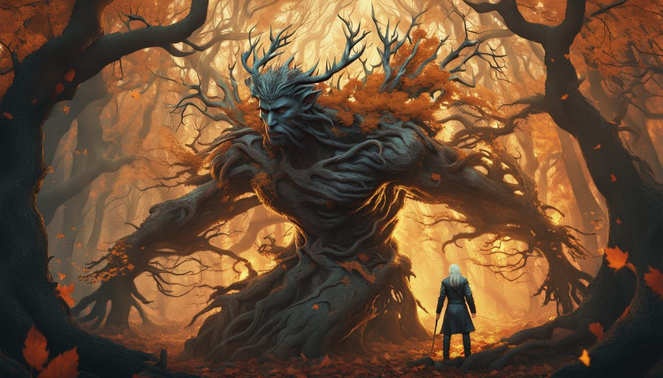 Surreal Fantasy God Rises from Autumnal Depths in Intricate ...