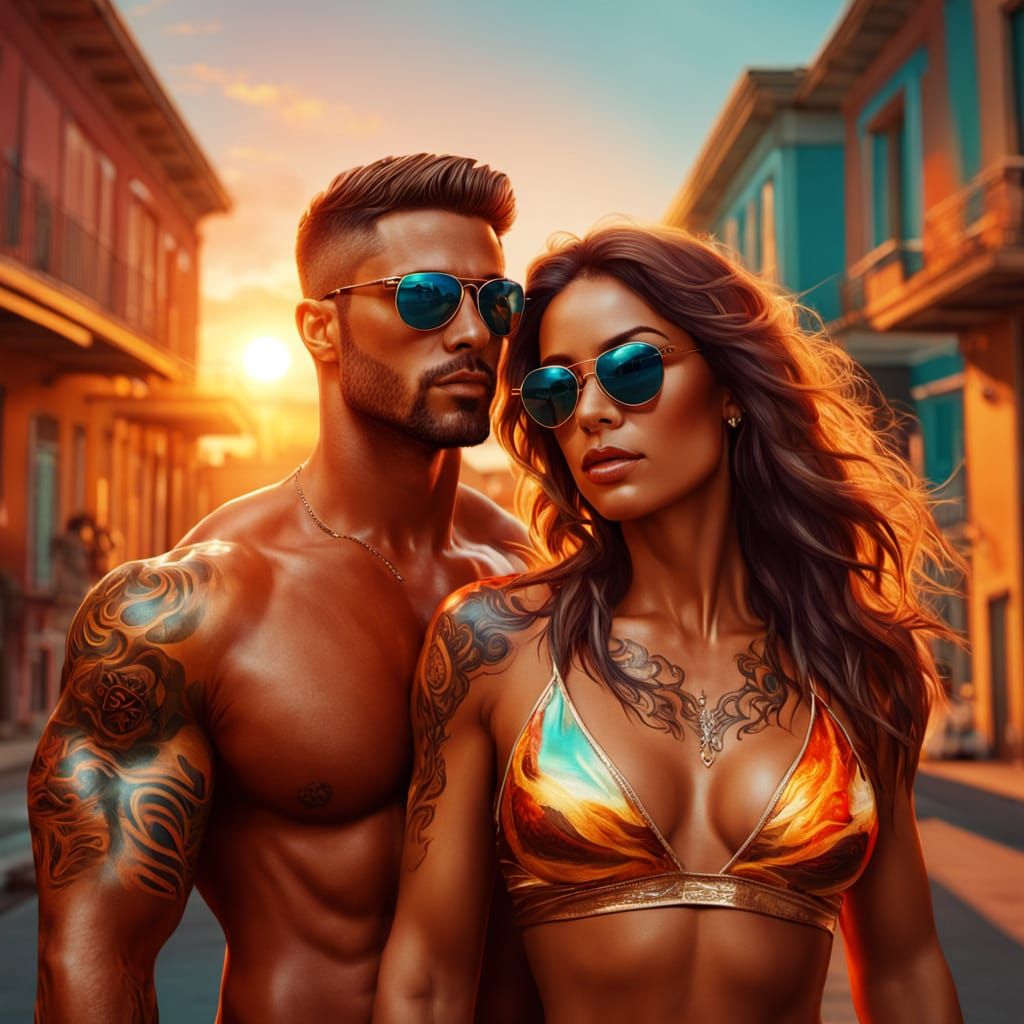 Passionate Couple in Love: Vivid Digital Oil Painting