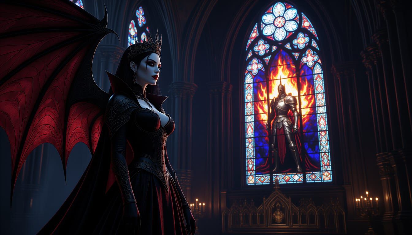 Gothic Vampire Queen in Cathedral with Stained Glass
