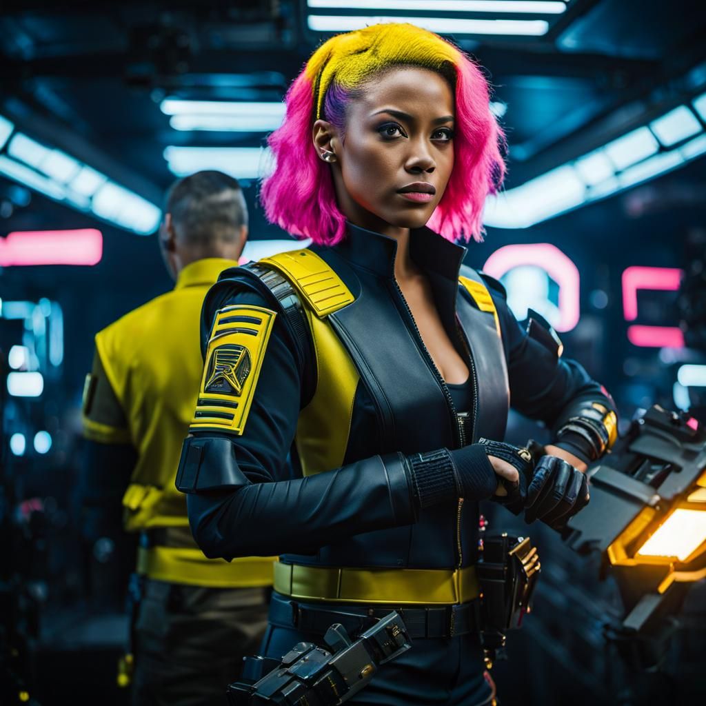 Starship Bridge: Navy Officer in Cyberpunk Style