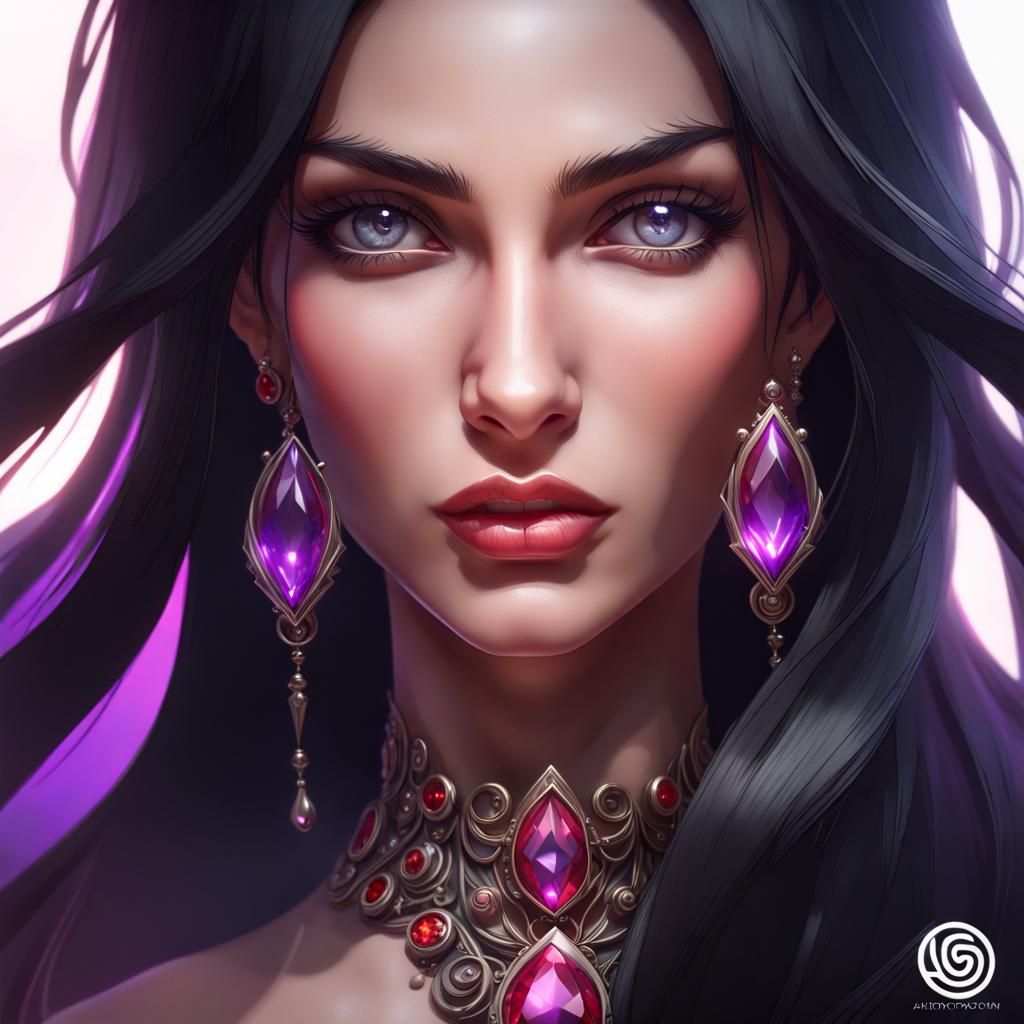 Scarlet Jeweled Woman Portrait in Hyperdetailed Style