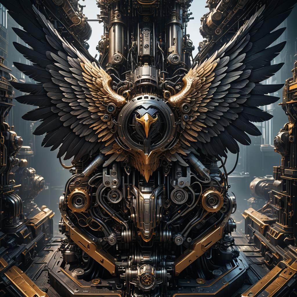 Futuristic Engine with Eagle Wings: Detailed Concept Art