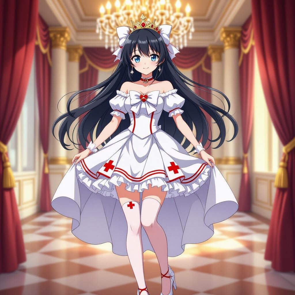 Anime Princess Nurse in Grand Ballroom, Makoto Shinkai Style