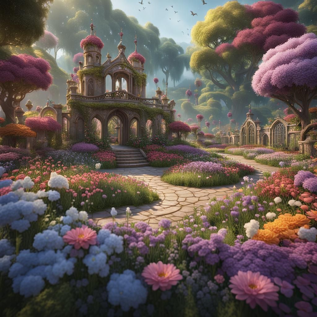 Detailed Minecraft Flower Garden Concept Art