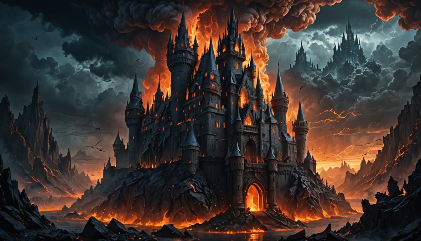 Dark Fantasy Castle with Hellish Creatures