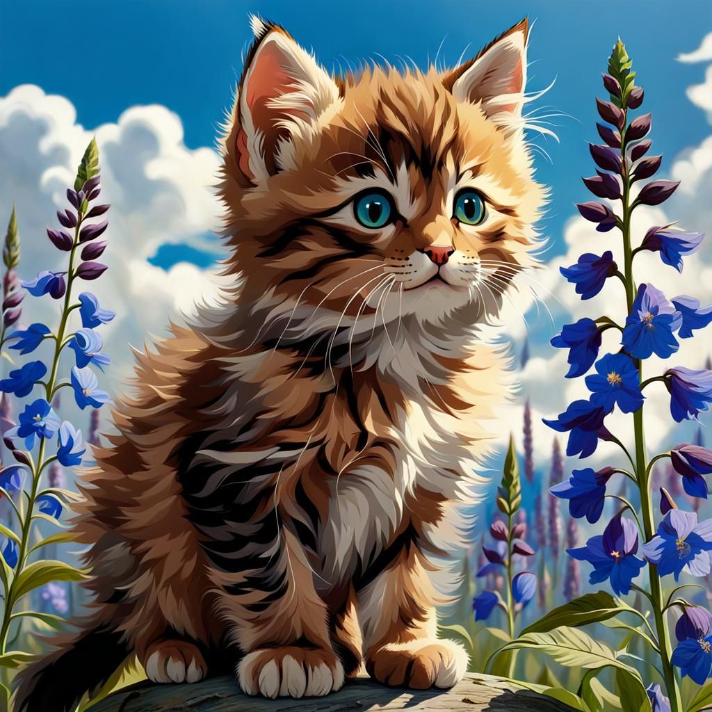 Whimsical Kitten Amidst Lavender Hues