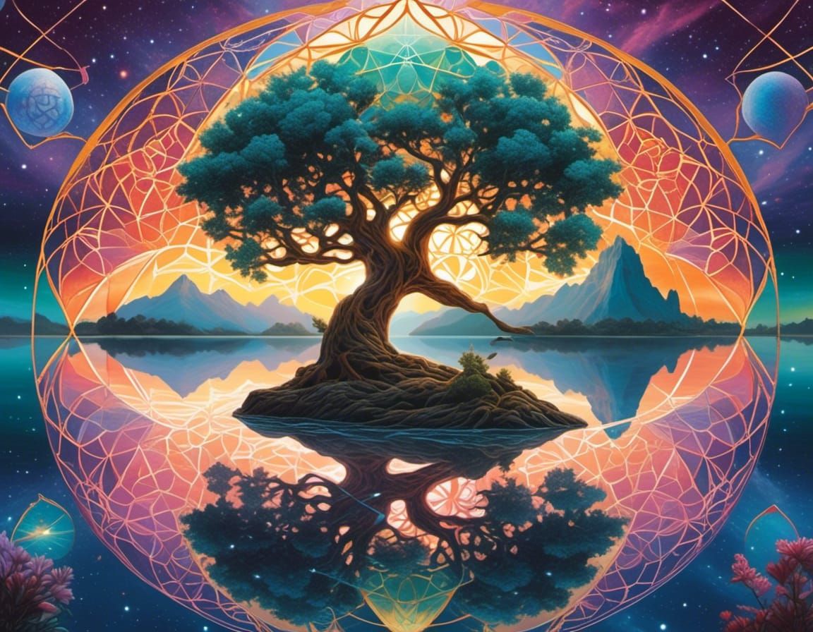 Sacred Geometry Lake Reflecting Flower of Life Pattern