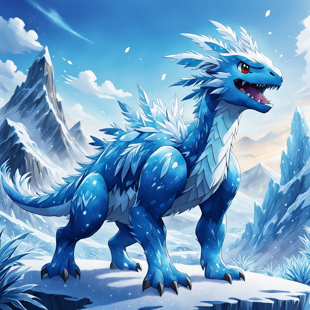 Elegant Ice Fakemon Inspired by Dinosaurs in Pokémon Style