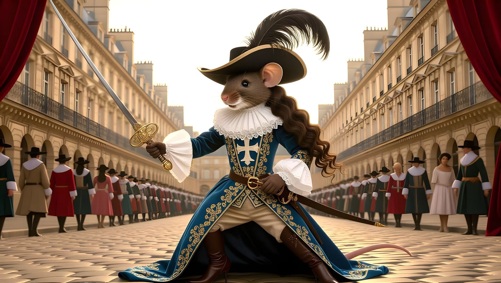 Regal Mouseketeer Maiden in 17th-Century Parisian Splendor