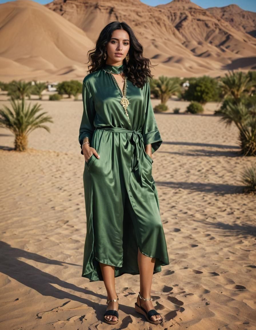 Young Moroccan Woman in Green Silk Robes