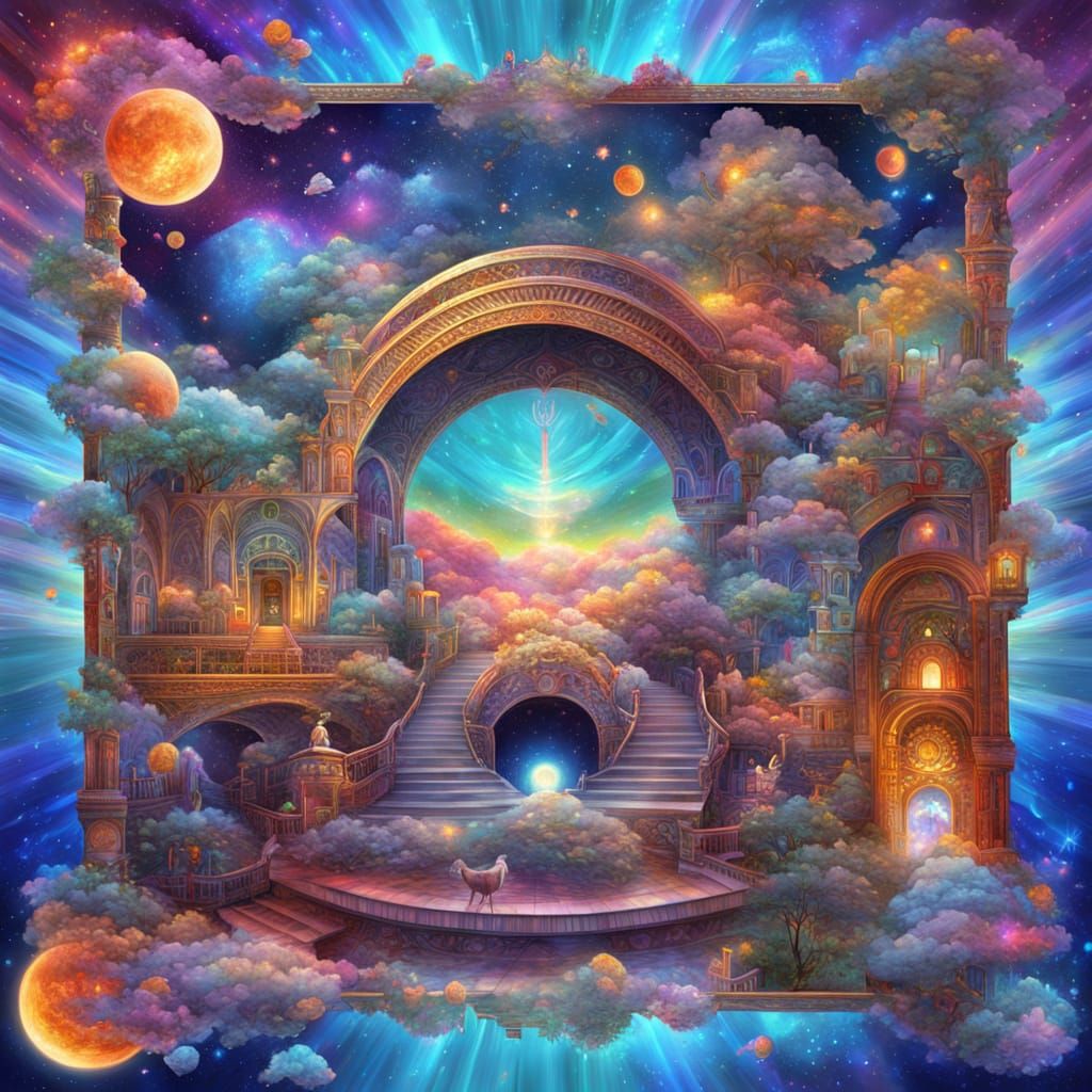 Cosmic Dreamscape in Vibrant Holographic Style