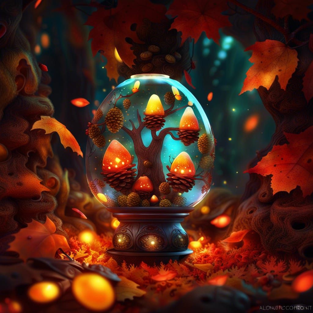 Glowing Autumn Lava Lamp: Fantasy Digital Art