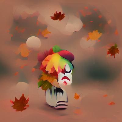 Sad Clown in Autumn Leaves
