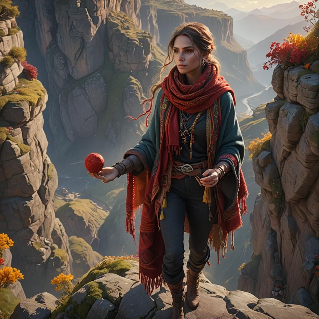 Enchantress with Canary at Dawn, Fantasy Concept Art