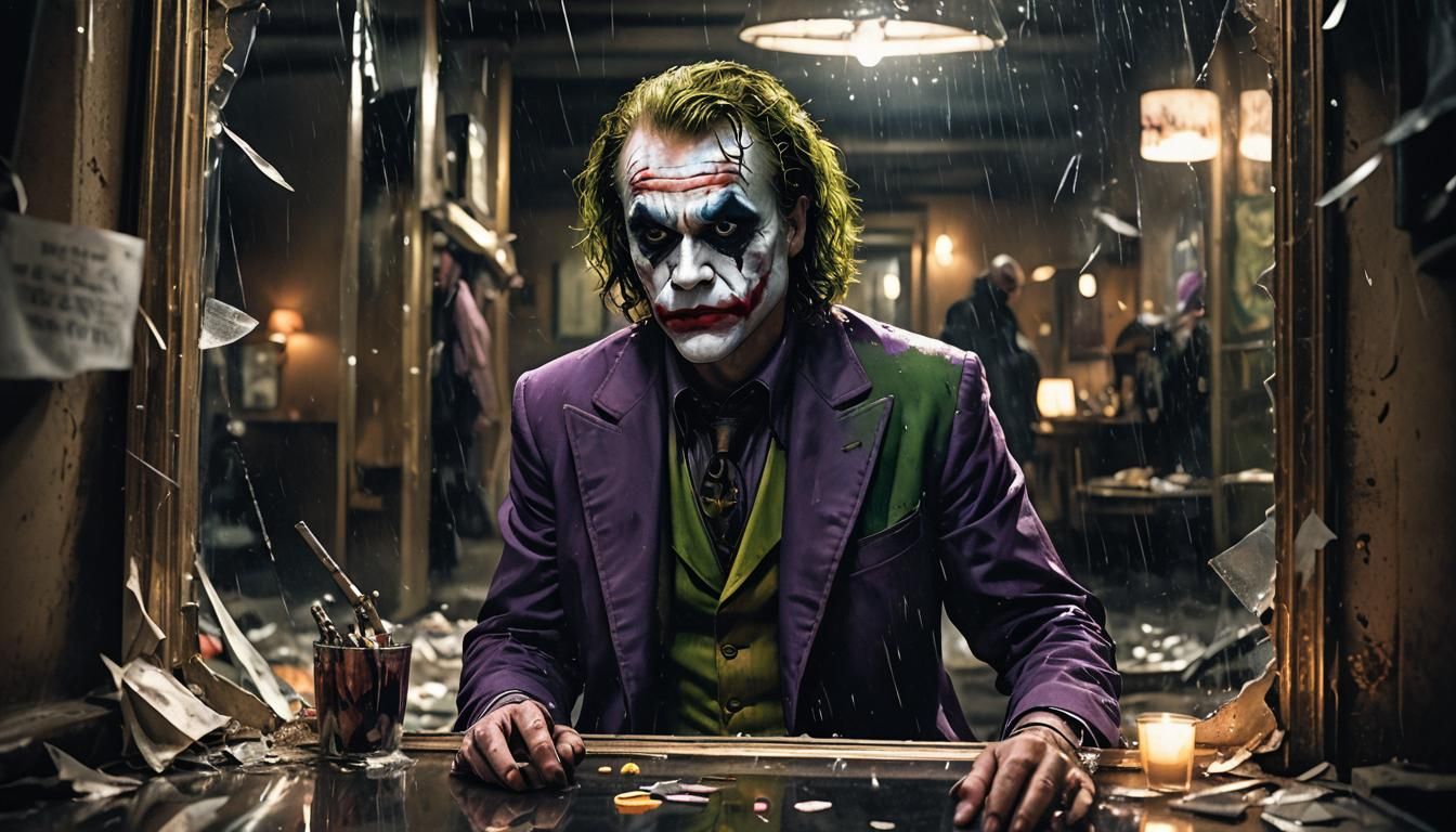 Joker in Broken Mirror, Dark Colorful Realism