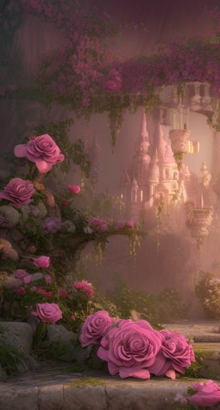 Baroque Fairy Garden with Light Pink Roses