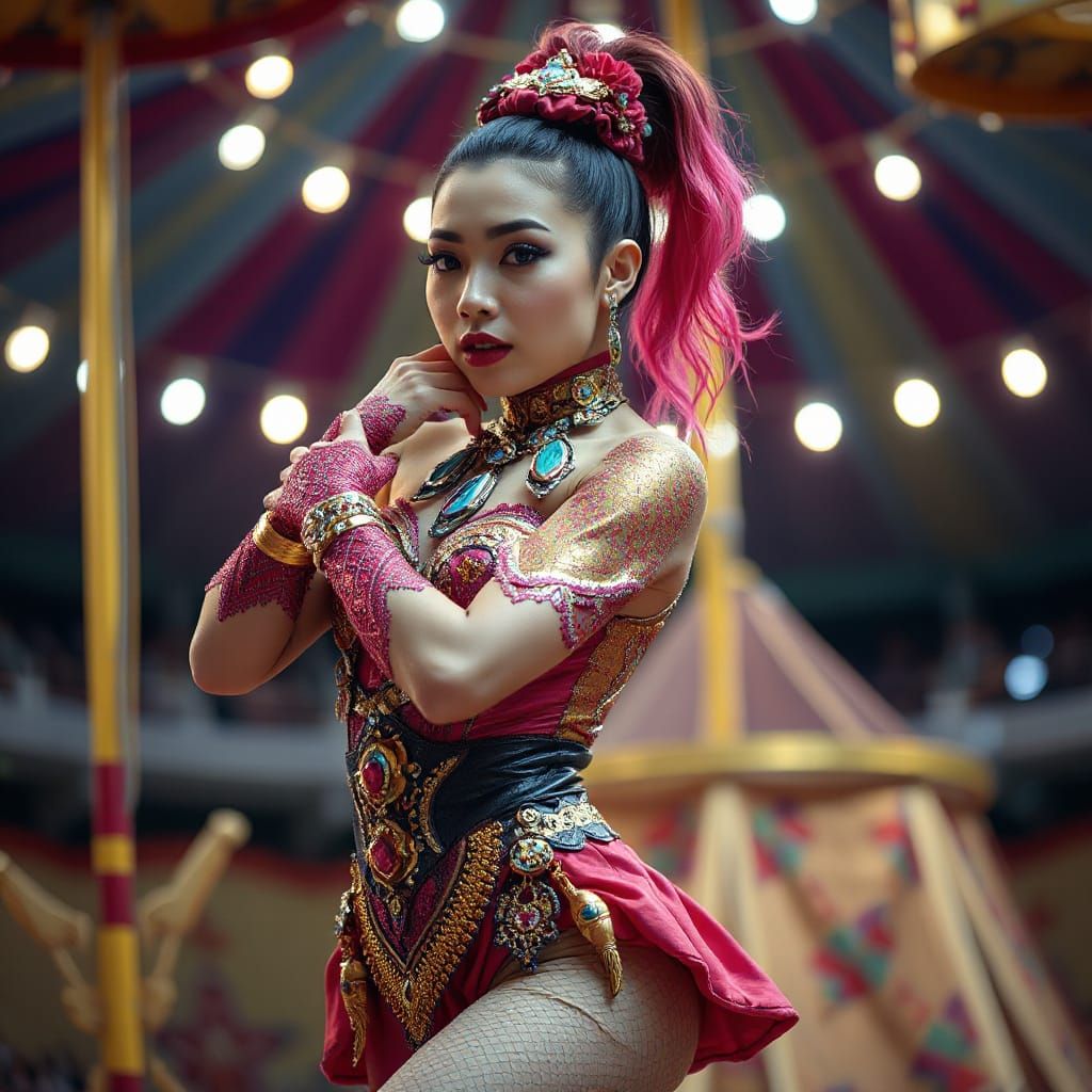 Dynamic Circus Acrobat in Hyperrealistic Style