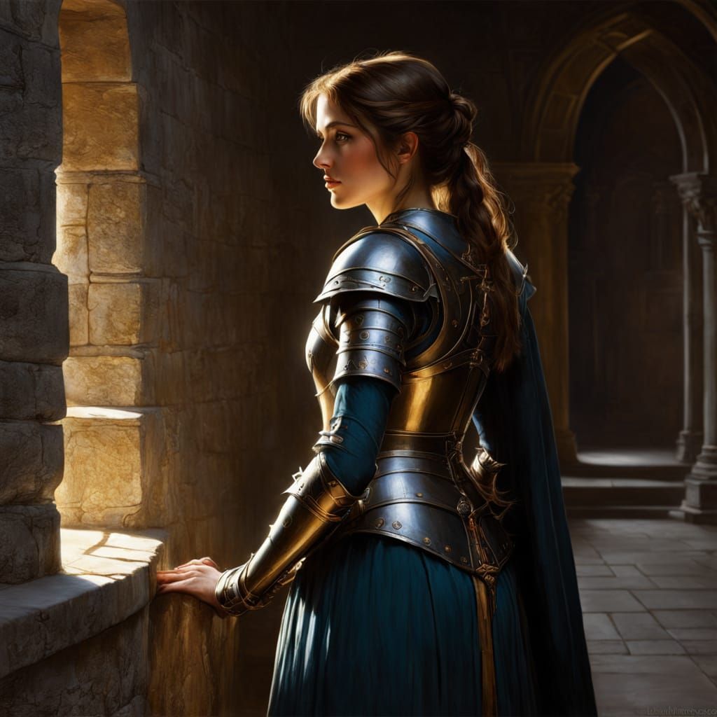 Radiant Paladin in Castle: Chiaroscuro Style