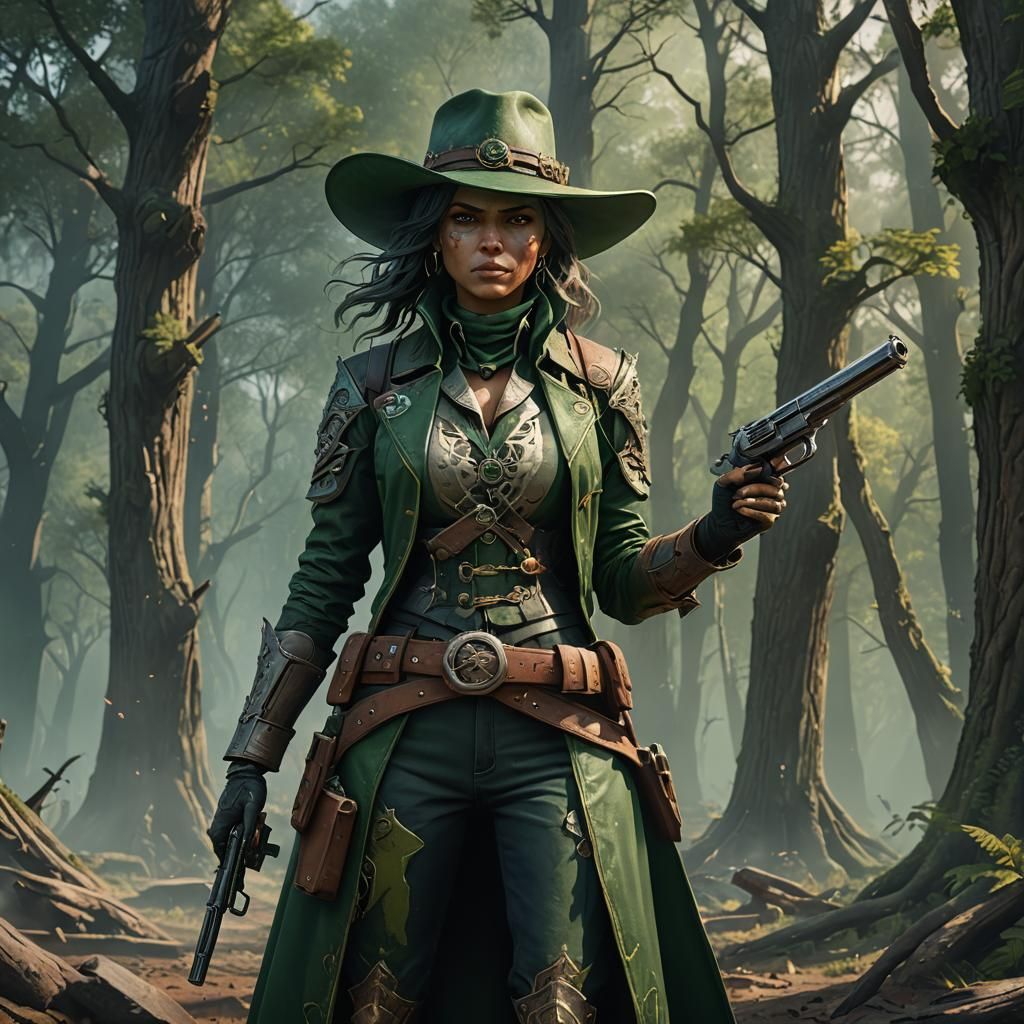 Mirialan Gunslinger with Pistols, Detailed Matte Painting