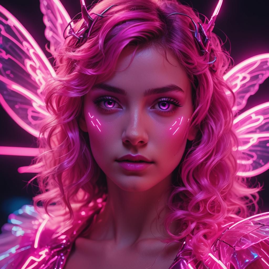 Pink Fairy in Synthwave Neon Retro Style