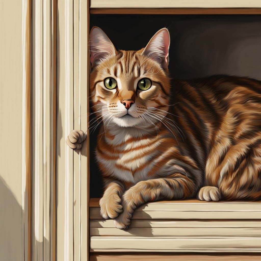 Whimsical Tabby Cat Adorns Opulent Cupboard