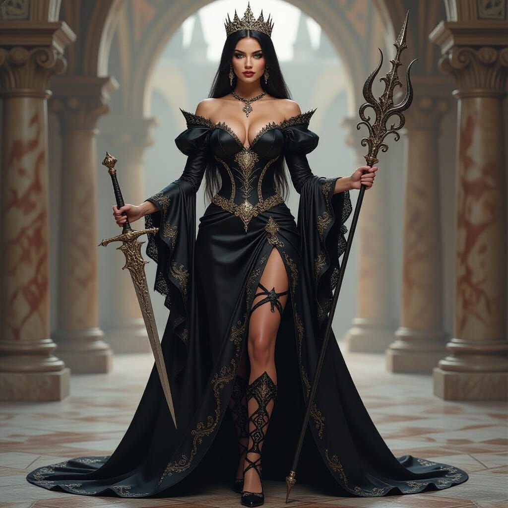 Queen on Flat Earth in Distressed Gravure Style